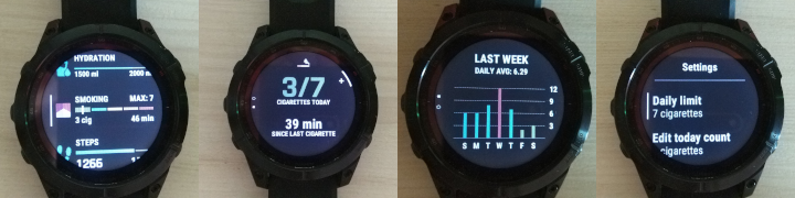 Garmin smoking widget screens
